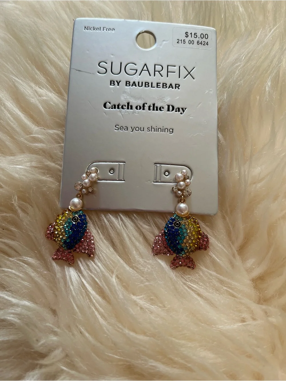 New SUGARFIX by BaubleBar Catch of the Day Crystal Fish Drop Earrings